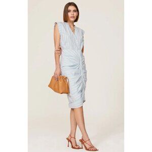 Veronica Beard Ruched Stripe Shirtdress Dress Asymmetric Light Blue Tan 8
